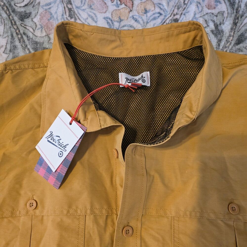 NEW Woolrich Gold / Mustard Vented Long Sleeve Fishing Shirt Outdoor Mens XXL - Picture 2 of 9